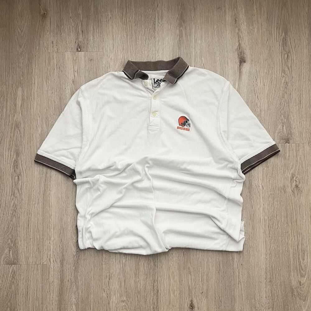 Vintage Lee Sport Cleveland Browns Polo Men's Size XL Shirt White Orange Helmet